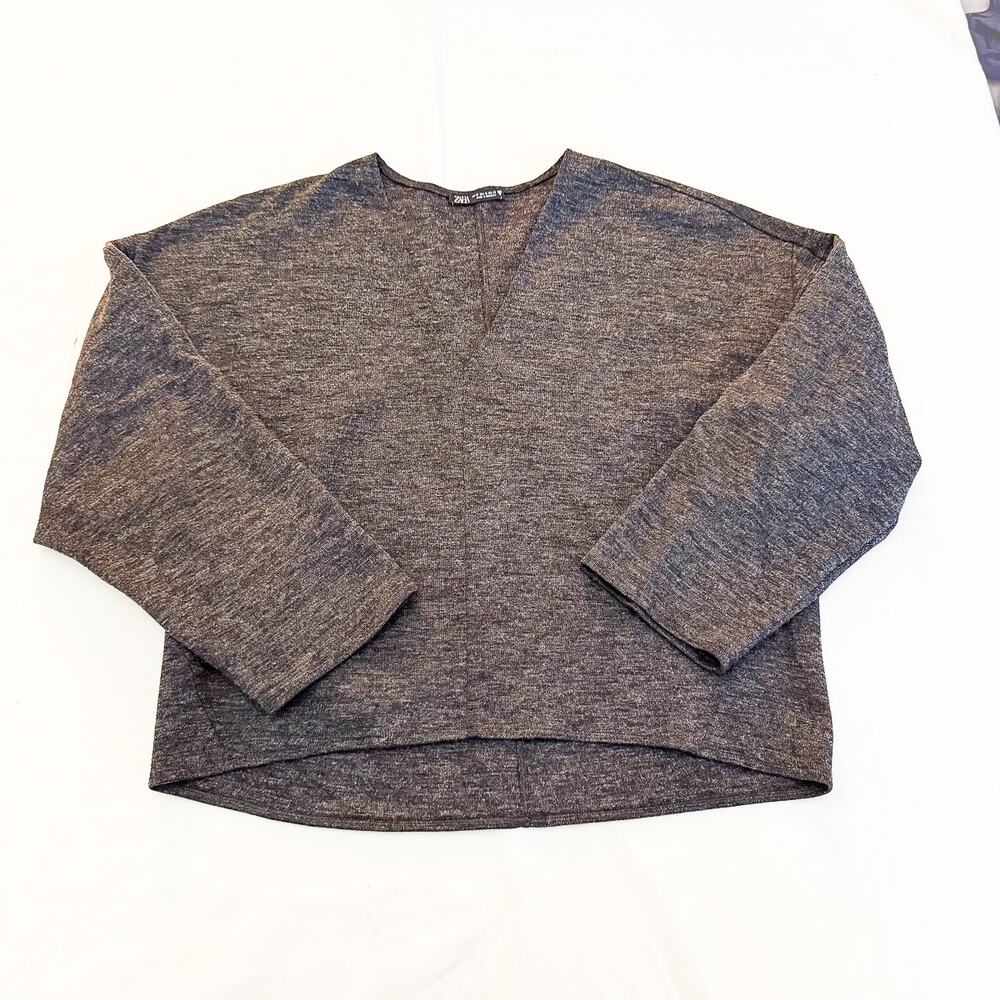 Zara V Neck Long Sleeve Sweater Batwing Gray Size M
